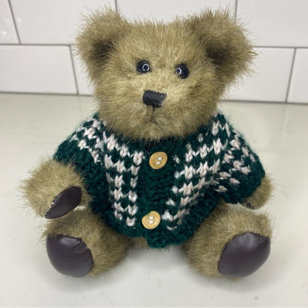 Hugfun Int’l Plush Stuffed Animal Teddy Bear with Knitted Green &White Sweater